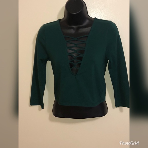 Forever 21 Tops - Lace Up Green Top